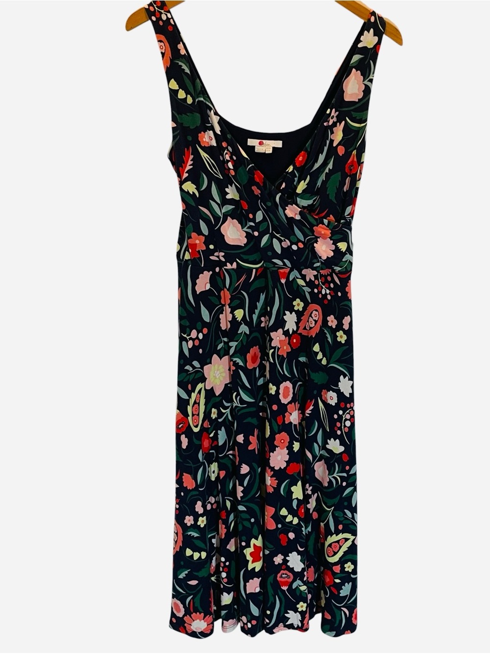 Boden Willa Faux Wrap Midi Dress Navy Botanical Bold Floral Print size L